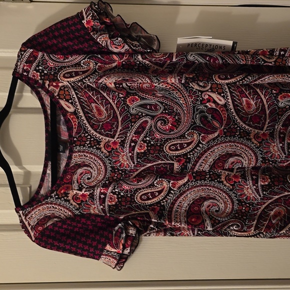 PERCEPTIONS NEW YORK BRAND WOMEN'S BLACK & RED SHORT SLEEVES DRESS SIZE LARGE - Picture 4 of 15